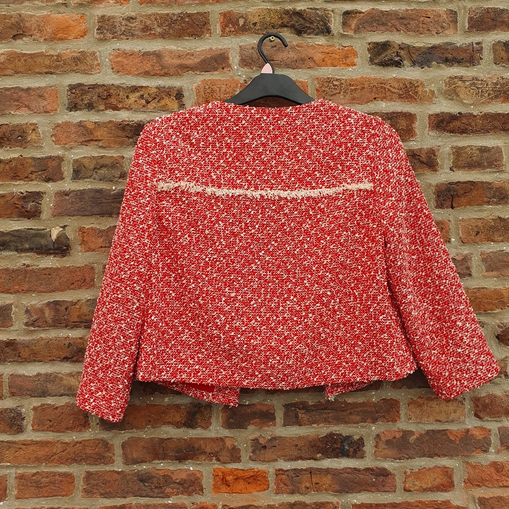 M&S Red Boucle Fringed Classic Jacket Uk12. - Picture 14 of 14